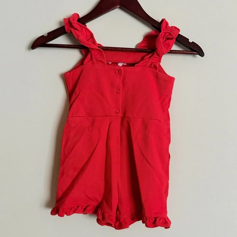 Janie and Jack | Red Embroidered Romper with Ruffle Hem | 5